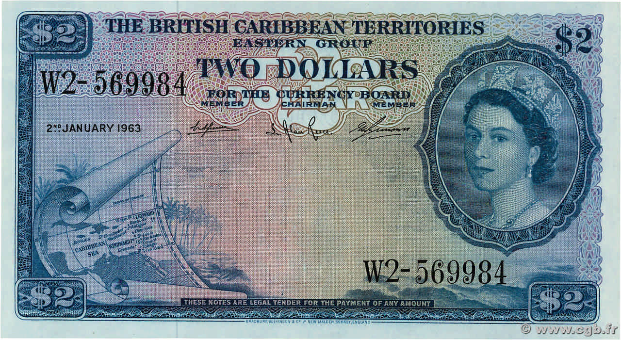 2 Dollars EAST CARIBBEAN STATES  1963 P.08c UNC-