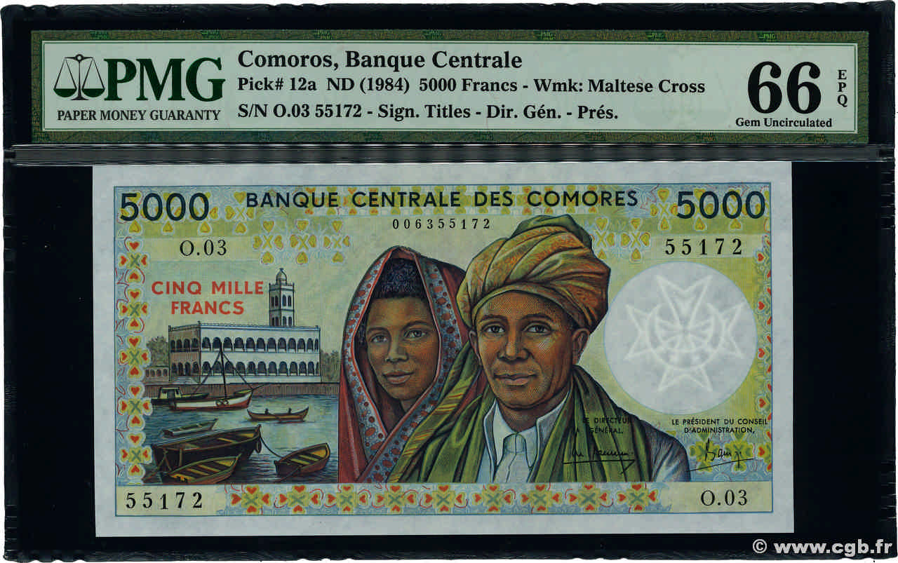 5000 Francs KOMOREN  1986 P.12a ST