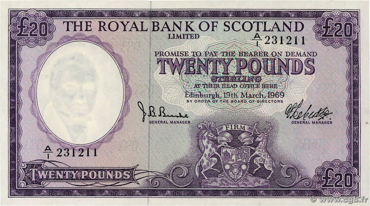 20 Pounds SCOTLAND  1969 P.332 SPL