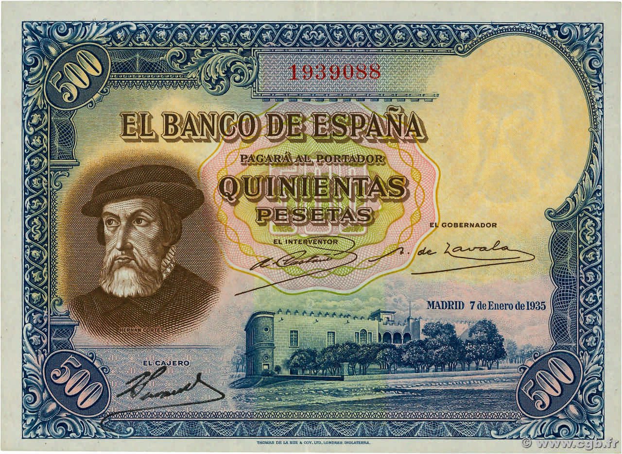 500 Pesetas ESPAÑA  1935 P.089 EBC