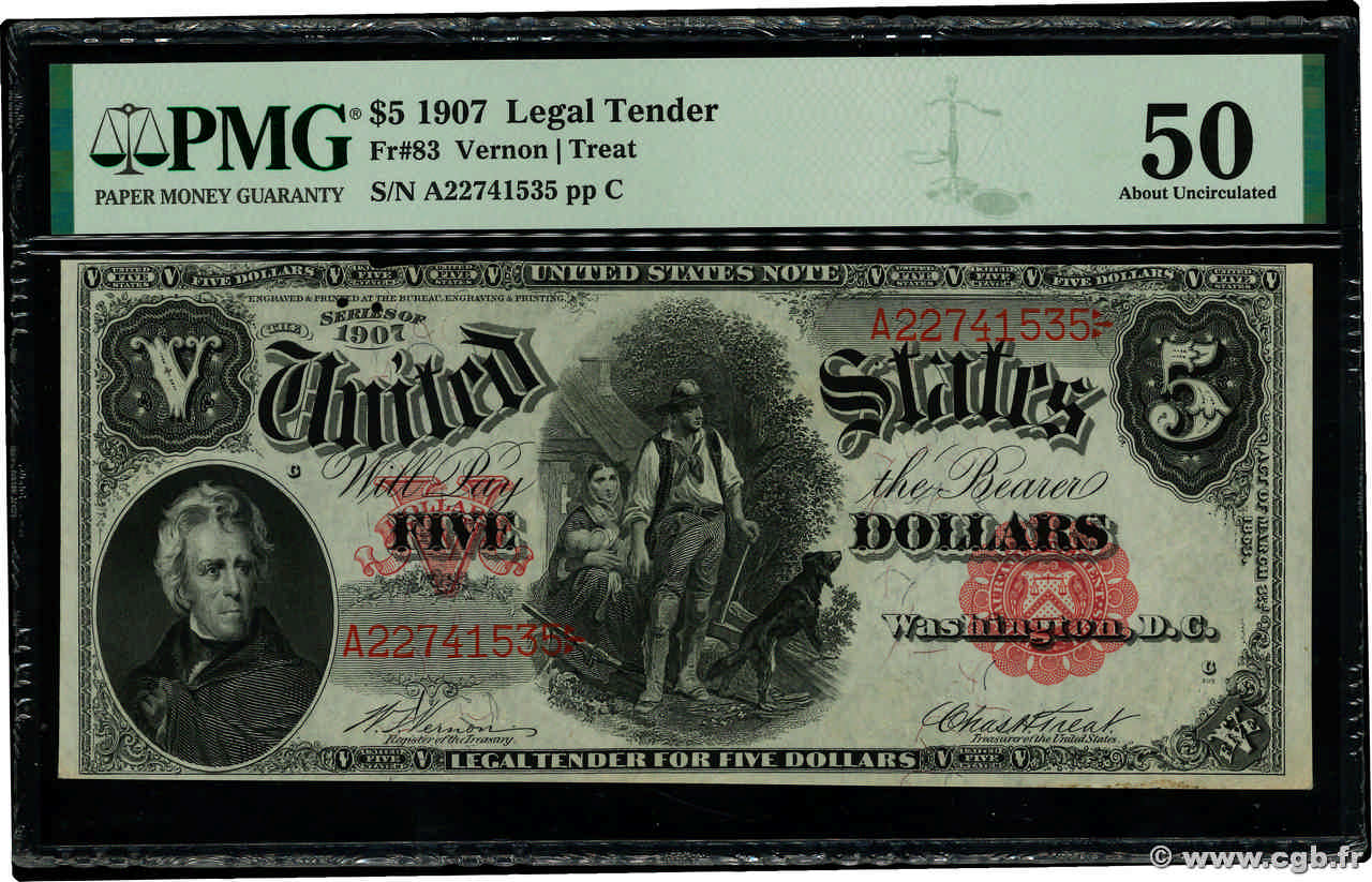 5 Dollars STATI UNITI D AMERICA Washington 1907 P.186 SPL