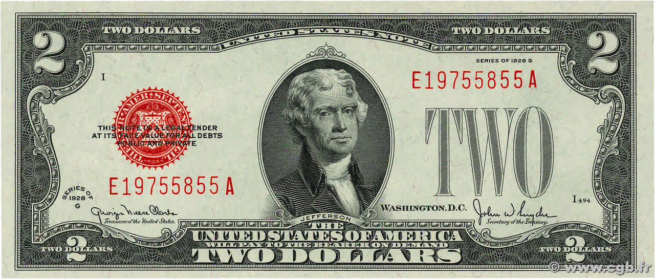 2 Dollars ÉTATS-UNIS D AMÉRIQUE  1928 P.378g NEUF