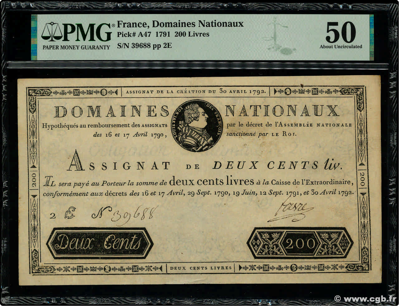 200 Livres filigrane 1792 FRANCE  1792 Ass.29b XF+