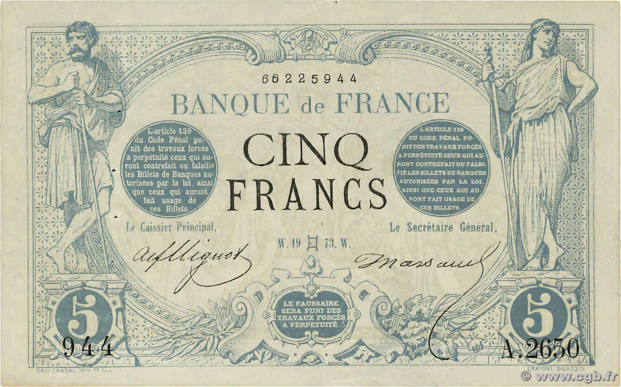 5 Francs NOIR FRANCIA  1873 F.01.18 EBC
