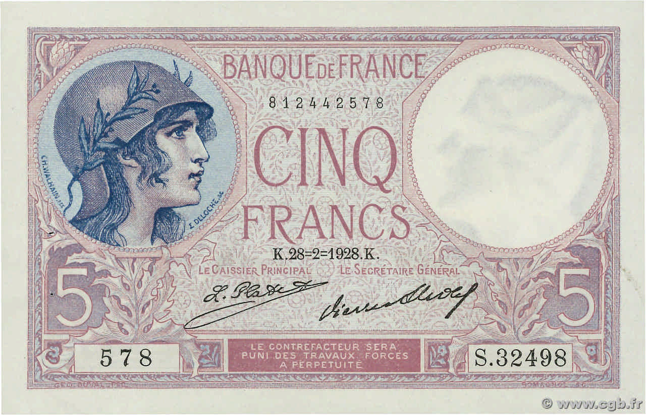 5 Francs FEMME CASQUÉE FRANCE  1928 F.03.12 SPL