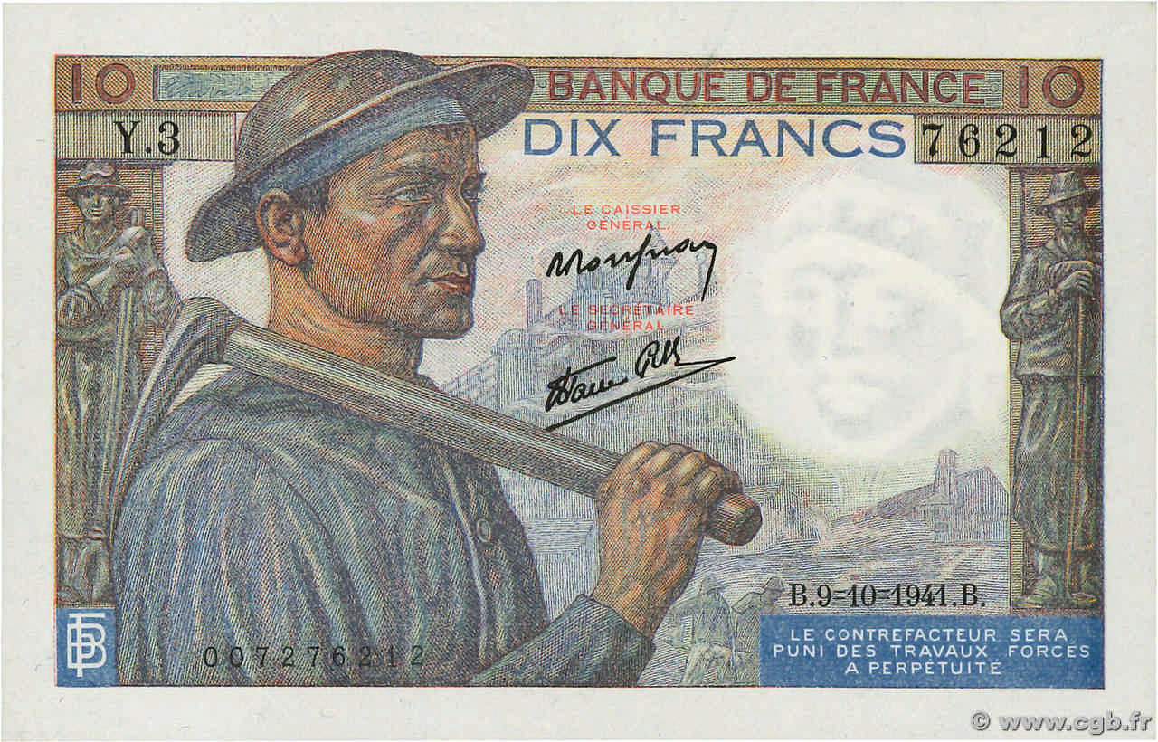 10 Francs MINEUR FRANCE  1941 F.08.02 pr.NEUF