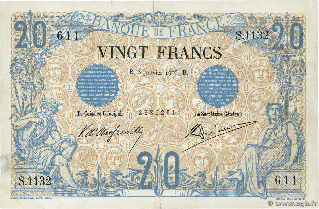 20 Francs NOIR FRANCIA  1905 F.09.04 MB