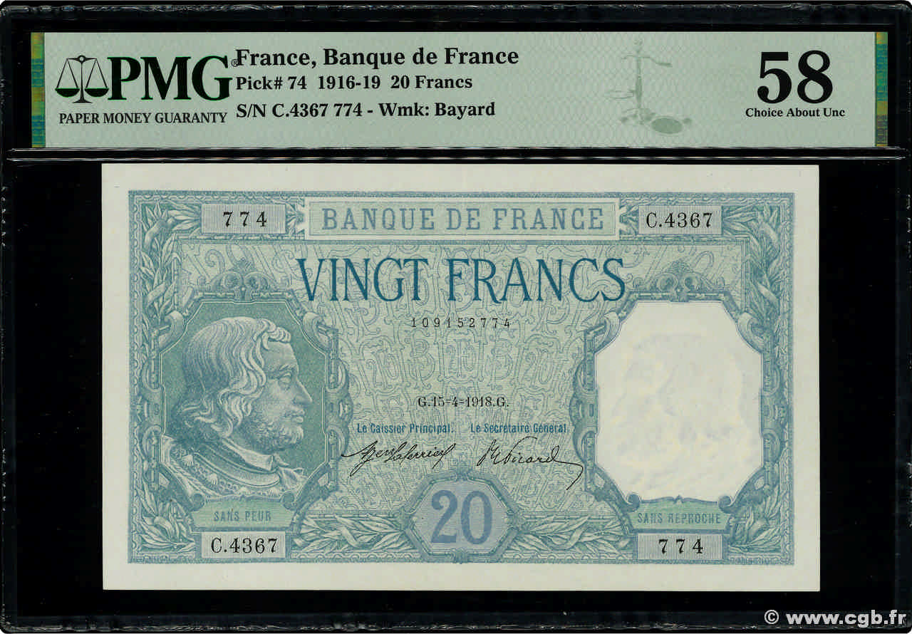 20 Francs BAYARD FRANCIA  1918 F.11.03 AU