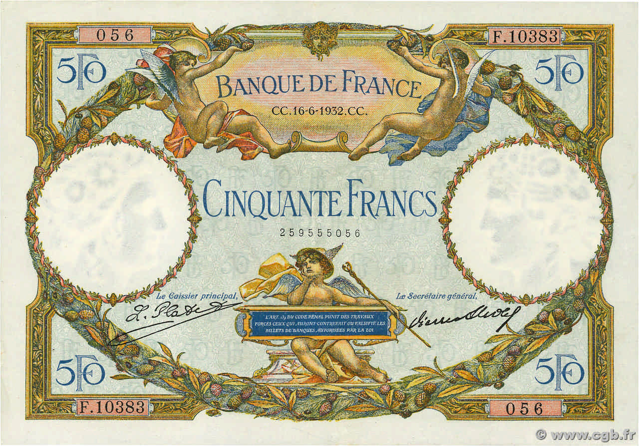 50 Francs LUC OLIVIER MERSON type modifié FRANCIA  1932 F.16.03 q.SPL