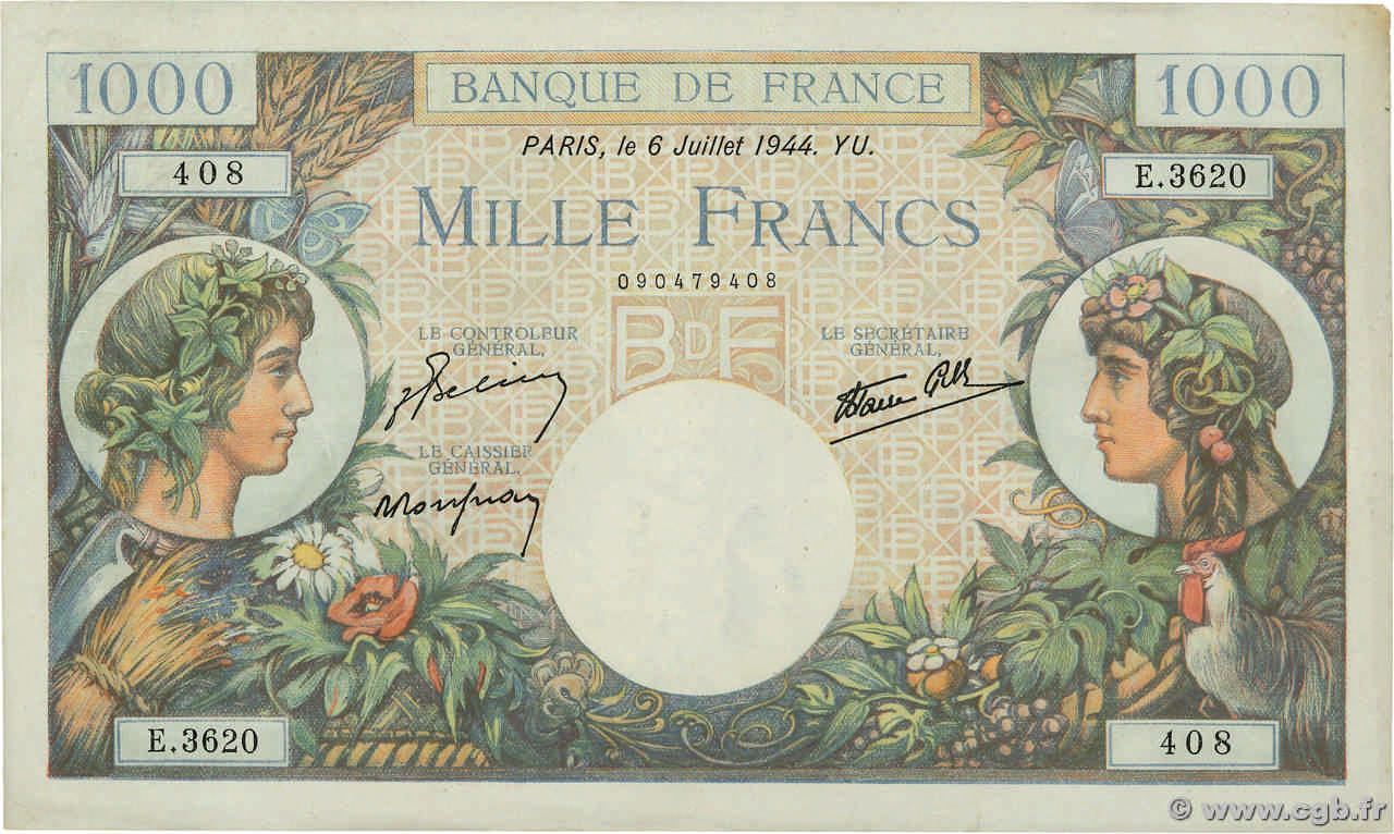1000 Francs COMMERCE ET INDUSTRIE FRANCE  1944 F.39.10 AU