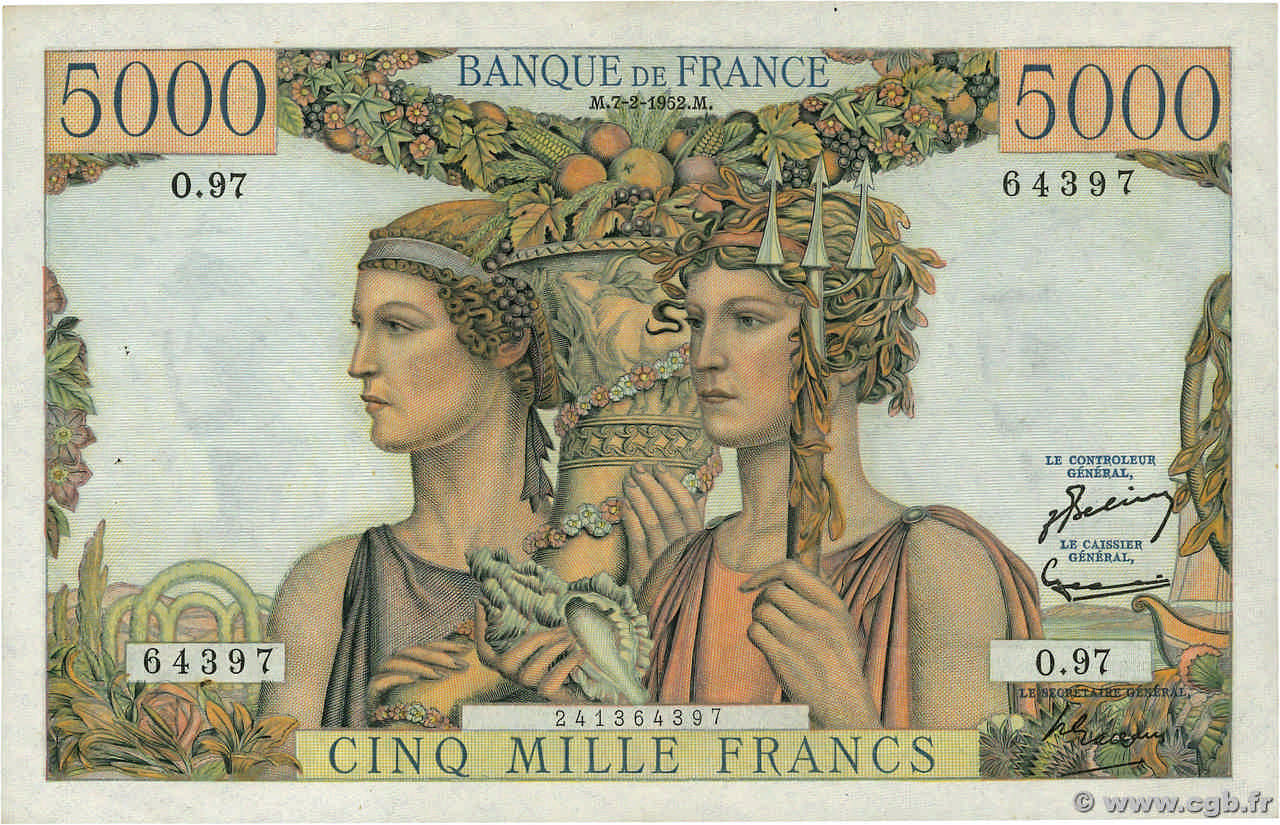5000 Francs TERRE ET MER FRANCIA  1952 F.48.06 SPL+