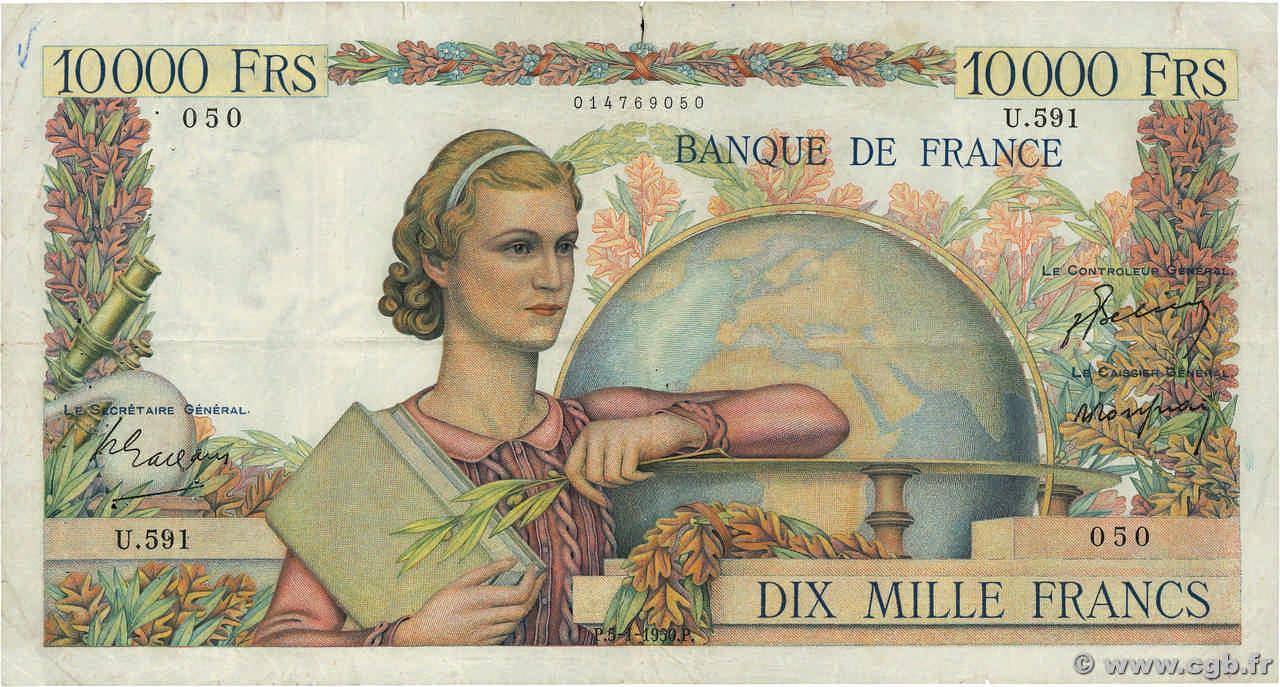 10000 Francs GÉNIE FRANÇAIS FRANKREICH  1950 F.50.25 S