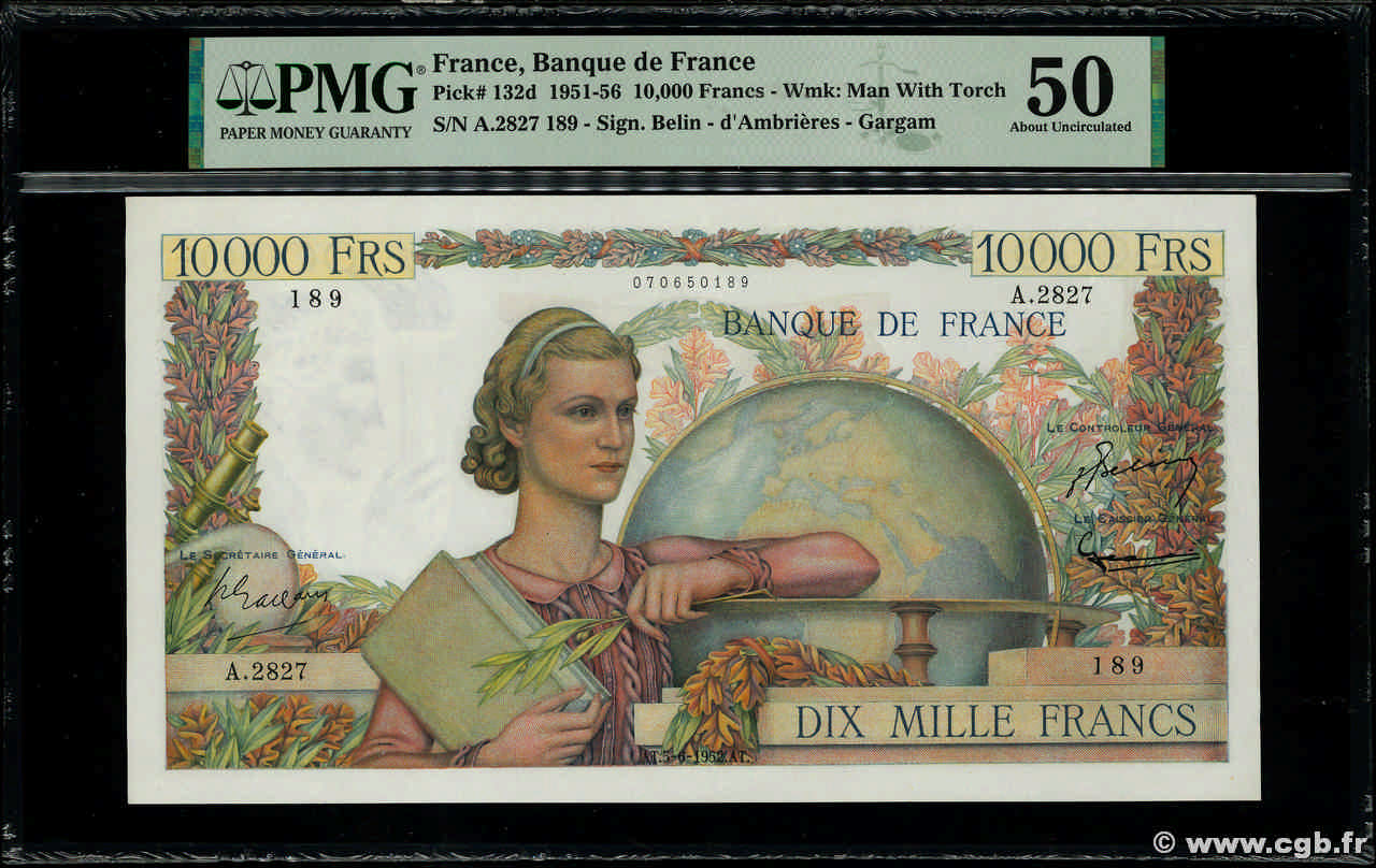 10000 Francs GÉNIE FRANÇAIS FRANCE  1952 F.50.59 XF+