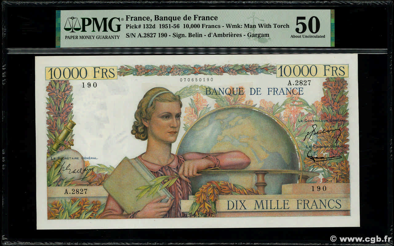 10000 Francs GÉNIE FRANÇAIS FRANCIA  1952 F.50.59 SPL+