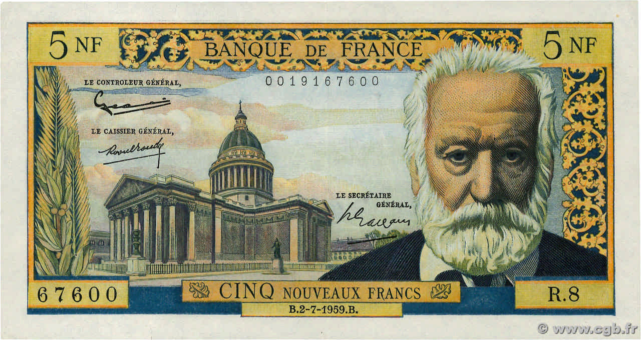 5 Nouveaux Francs VICTOR HUGO FRANCIA  1959 F.56.02 SPL