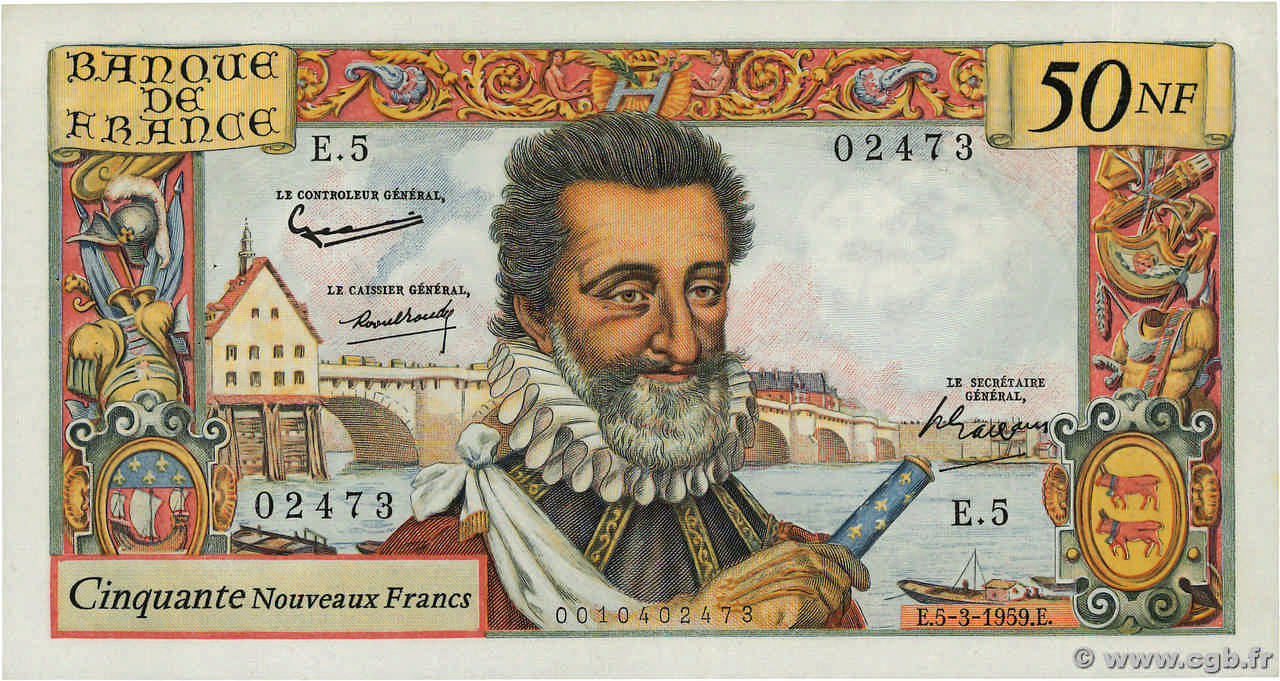 50 Nouveaux Francs HENRI IV FRANCIA  1959 F.58.01 q.SPL