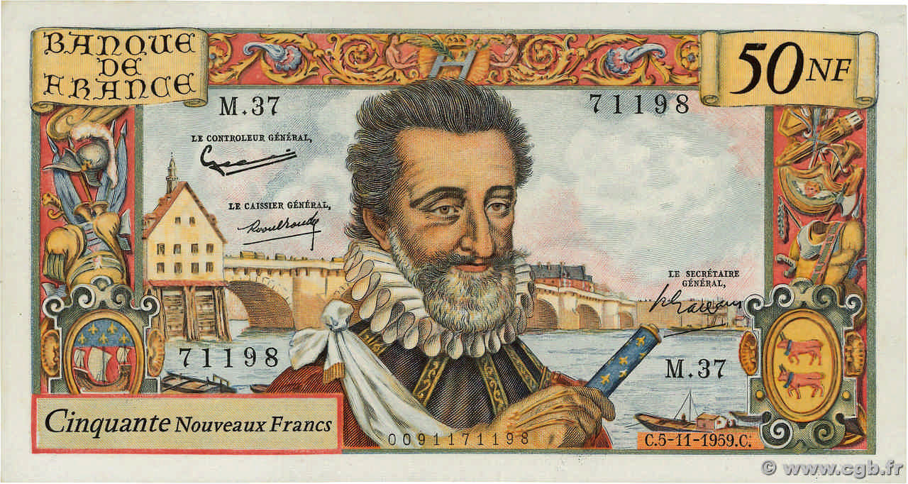 50 Nouveaux Francs HENRI IV FRANCE  1959 F.58.04 AU