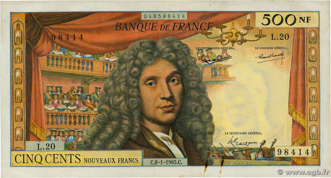 500 Nouveaux Francs MOLIÈRE FRANCE  1965 F.60.08 TTB