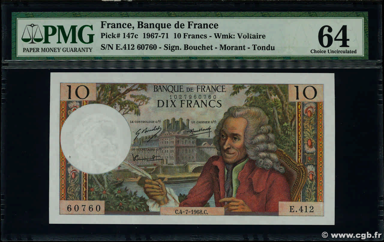 10 Francs VOLTAIRE FRANKREICH  1968 F.62.33 fST+