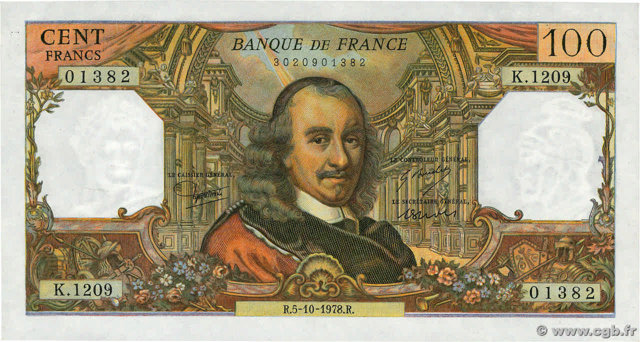 100 Francs CORNEILLE FRANCIA  1978 F.65.63 q.FDC
