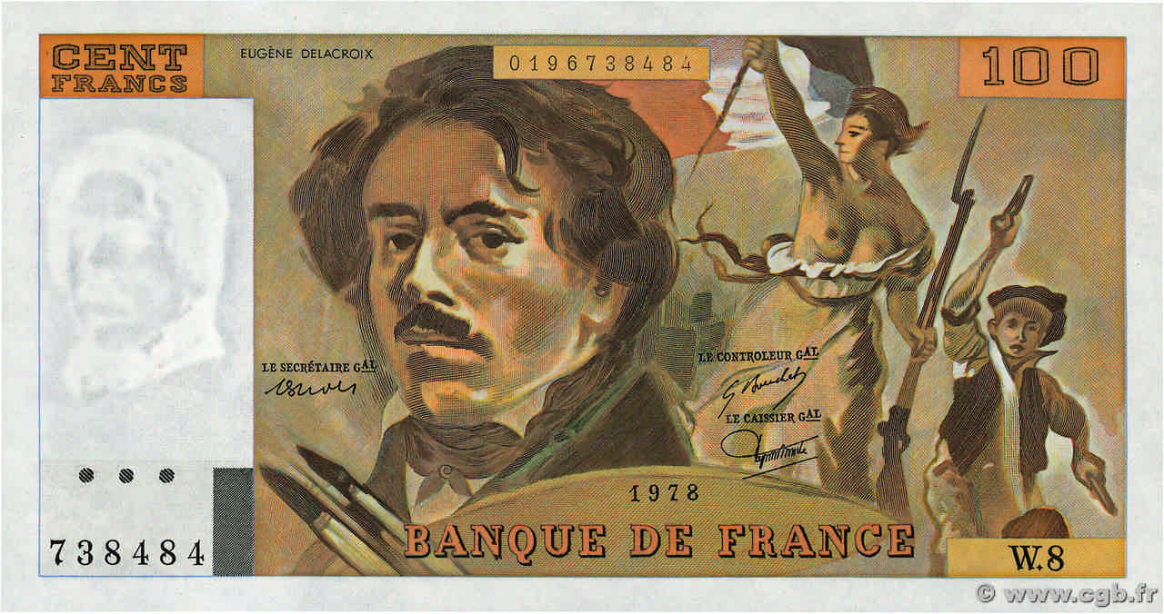 100 Francs DELACROIX modifié FRANCIA  1978 F.69.01f SC+