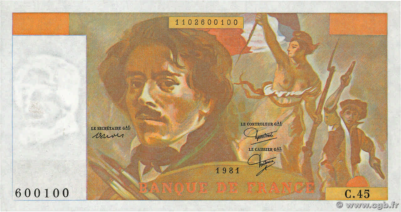 100 Francs DELACROIX modifié Fauté FRANCE  1981 F.69.05 AU+