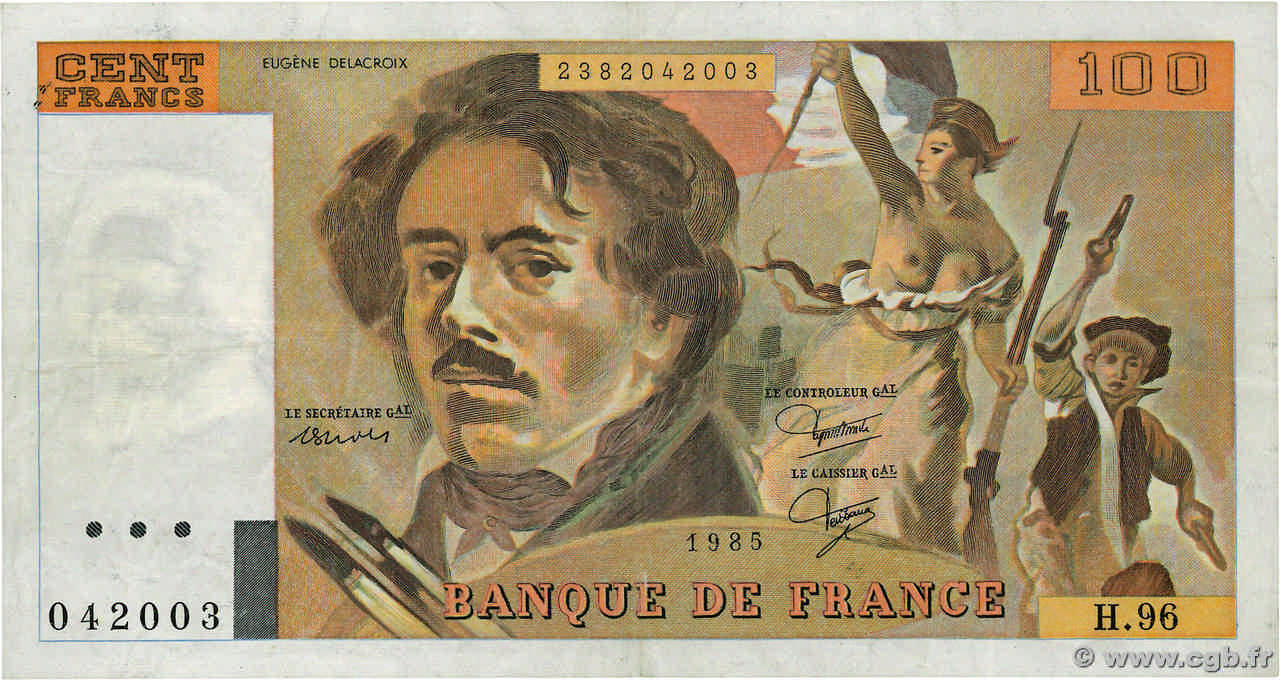 100 Francs DELACROIX UNIFACE FRANCIA  1995 F.69U.09 MBC+