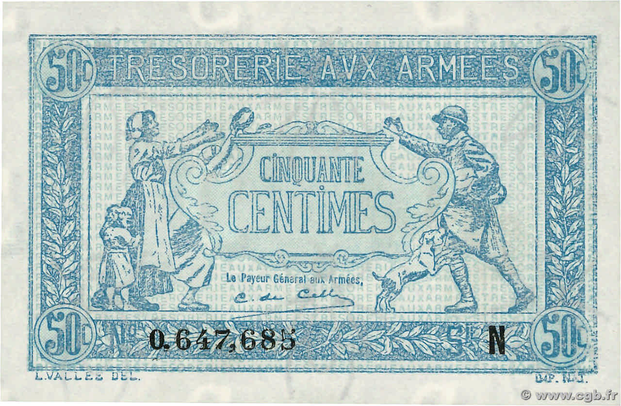 50 Centimes TRÉSORERIE AUX ARMÉES 1917 FRANCE  1917 VF.01.14 NEUF