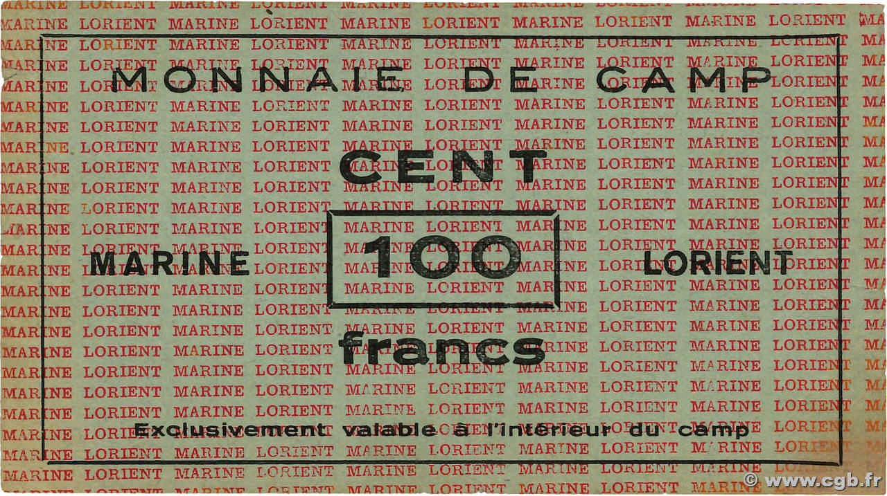 100 Francs FRANCE Regionalismus und verschiedenen Lorient 1940 K.- fVZ