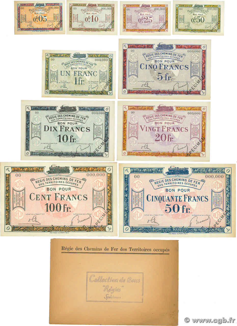 5 Centimes au 100 Francs Spécimen FRANCE Regionalismus und verschiedenen  1923 JP.135.01s/10s fST+