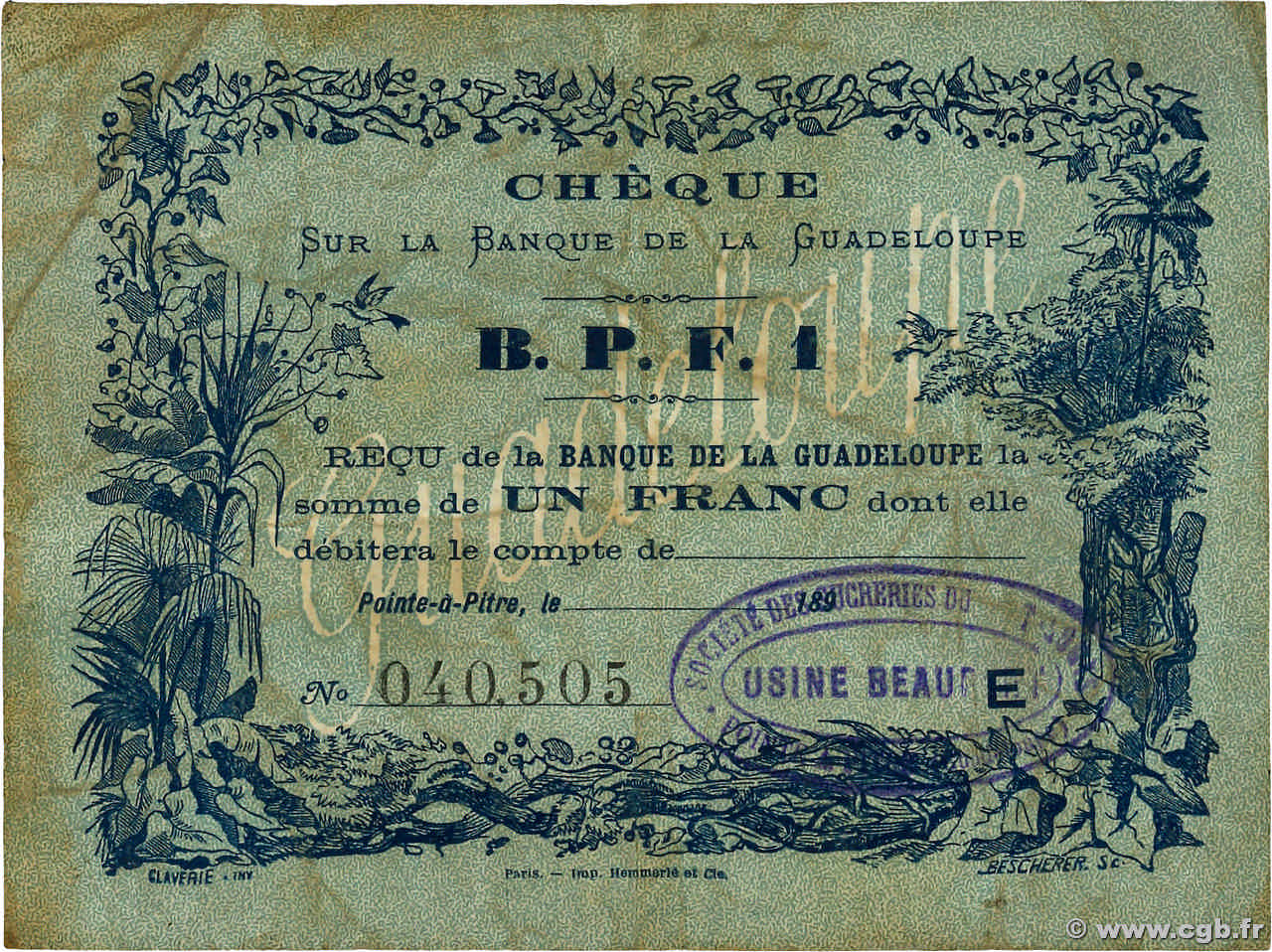 1 Franc GUADELOUPE  1890 P.20C TB