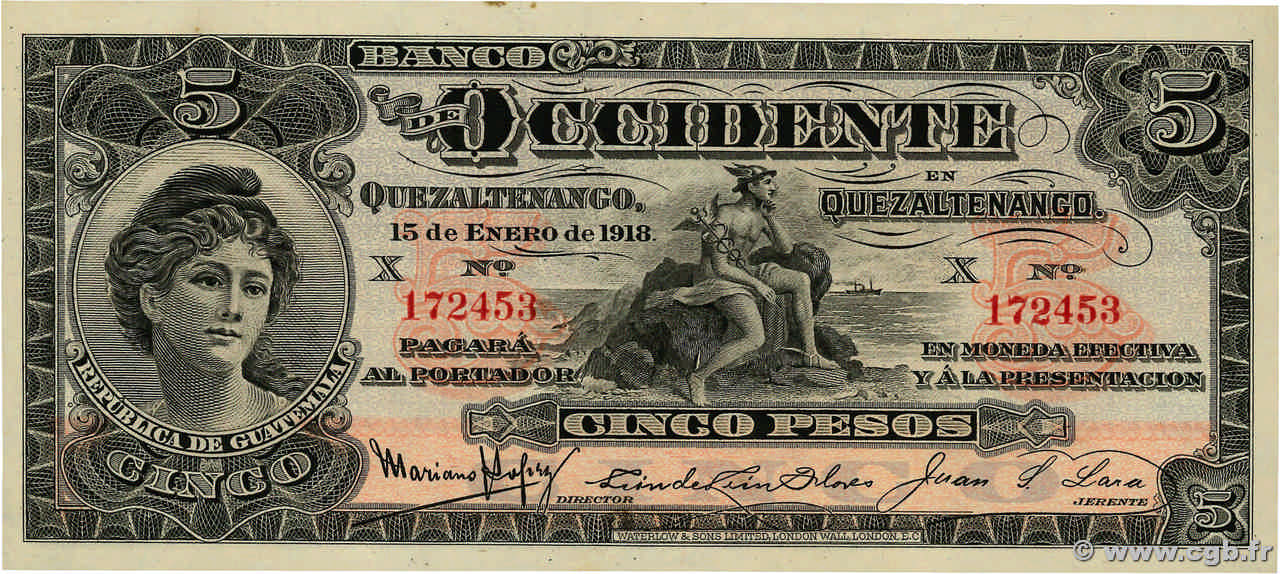 5 Pesos GUATEMALA  1918 PS.177 ST