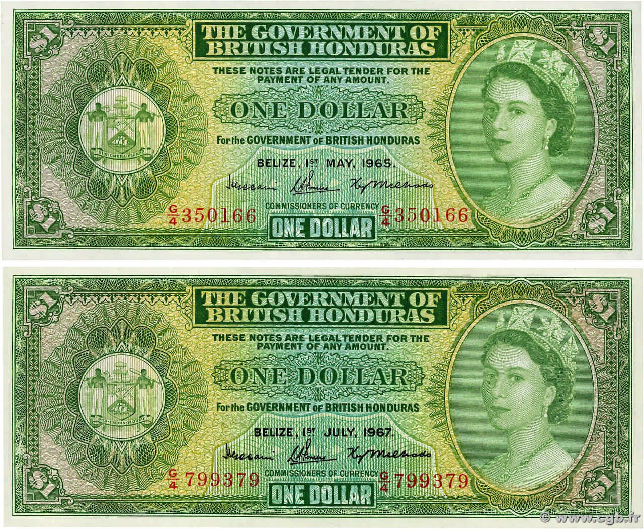 1 Dollar Lot BRITISH HONDURAS  1965 P.28b FDC