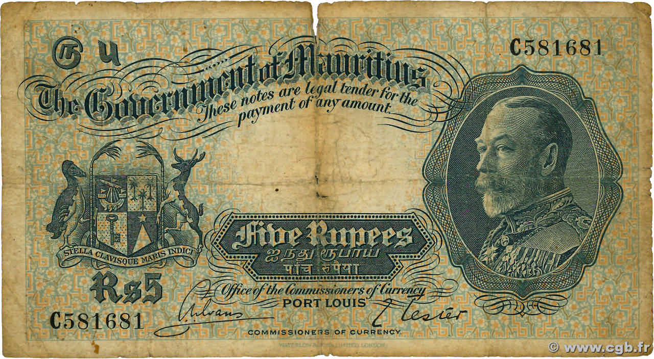 5 Rupees ÎLE MAURICE  1930 P.20 B
