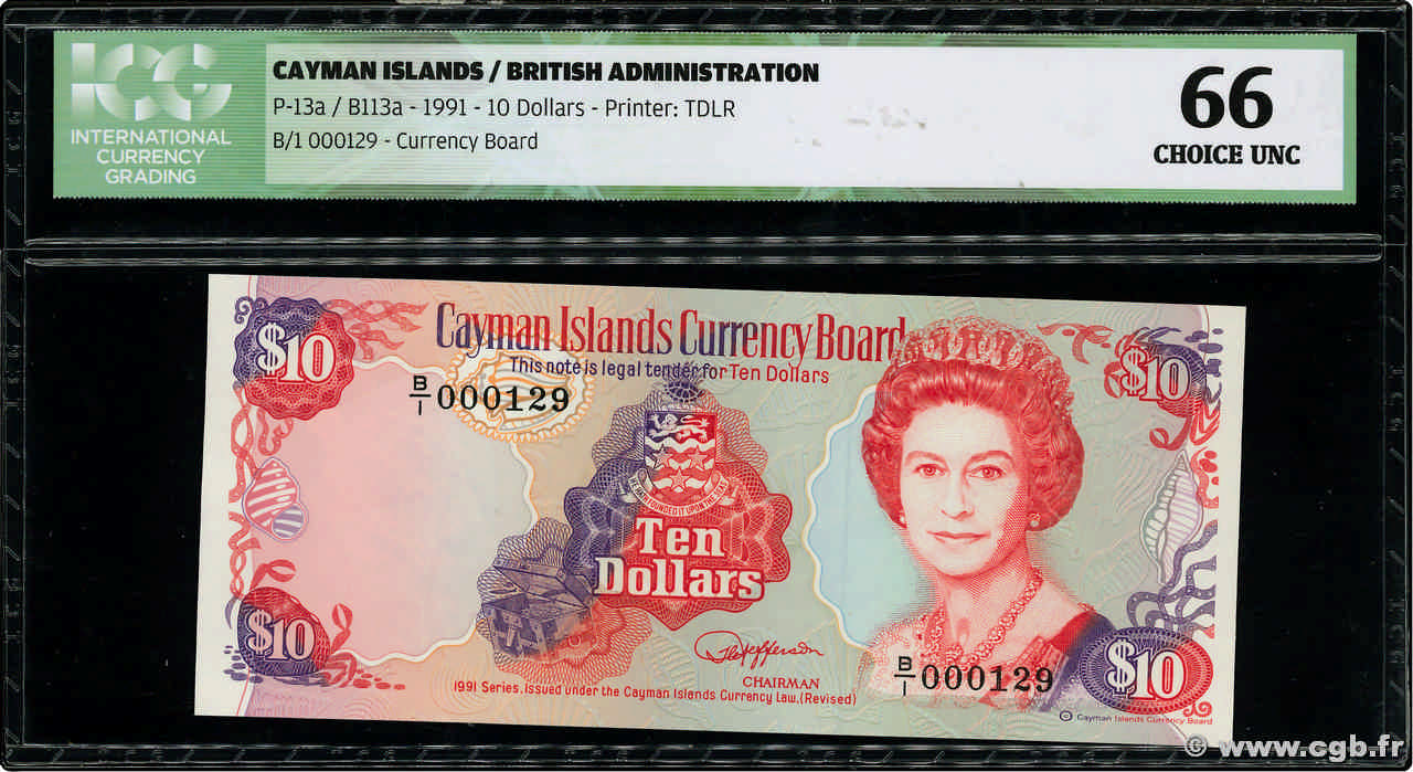 10 Dollars Petit numéro CAYMAN ISLANDS  1991 P.13a UNC
