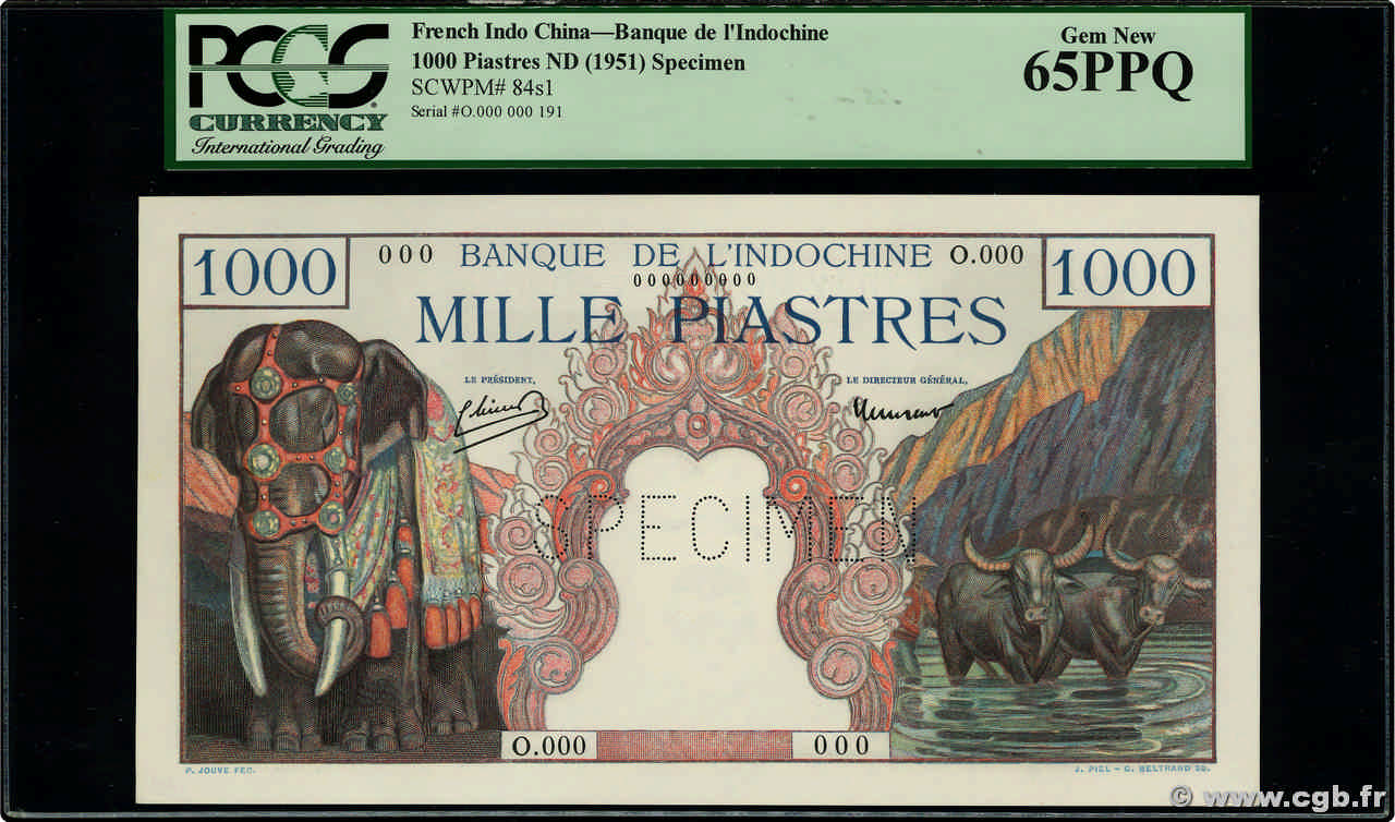 1000 Piastres Spécimen INDOCHINE FRANÇAISE  1951 P.084s1 NEUF