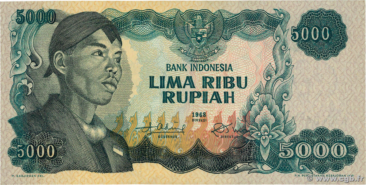 5000 Rupiah INDONESIA  1968 P.111a AU+