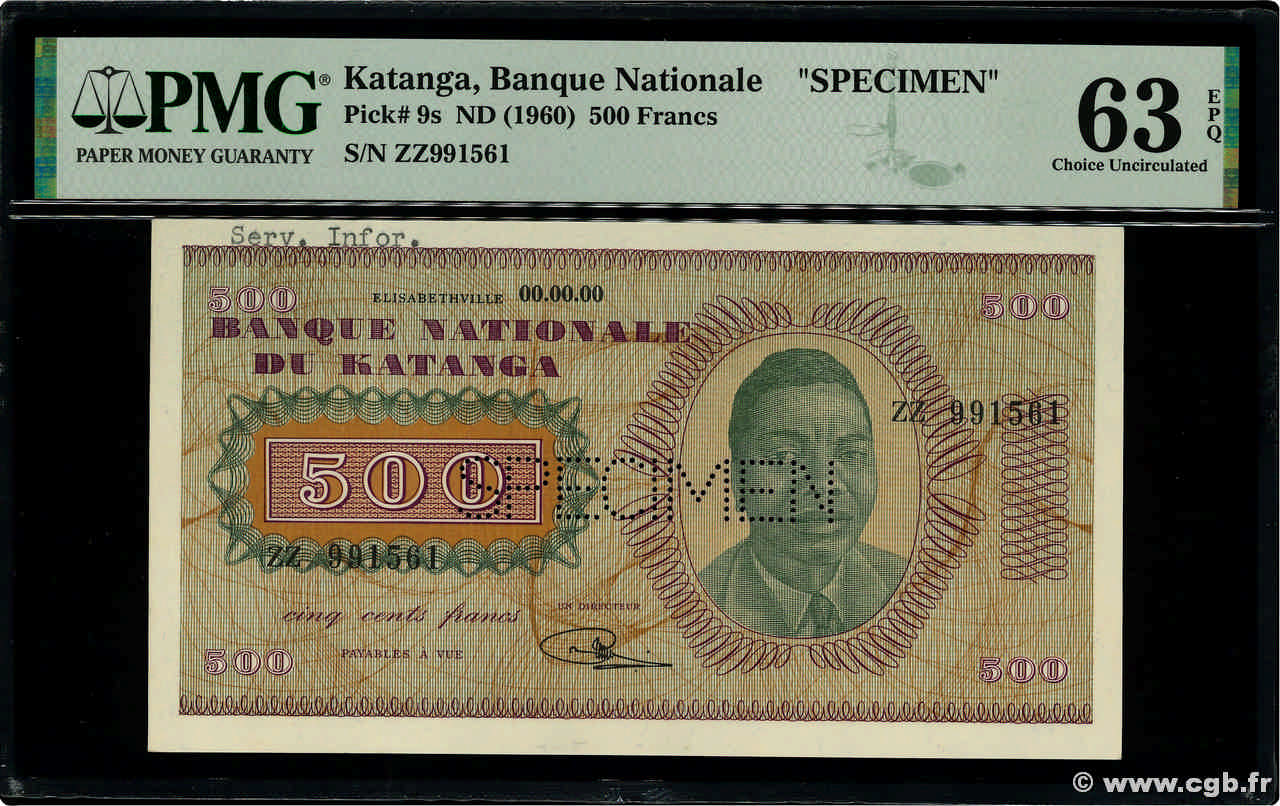 500 Francs Spécimen KATANGA  1960 P.09s q.FDC