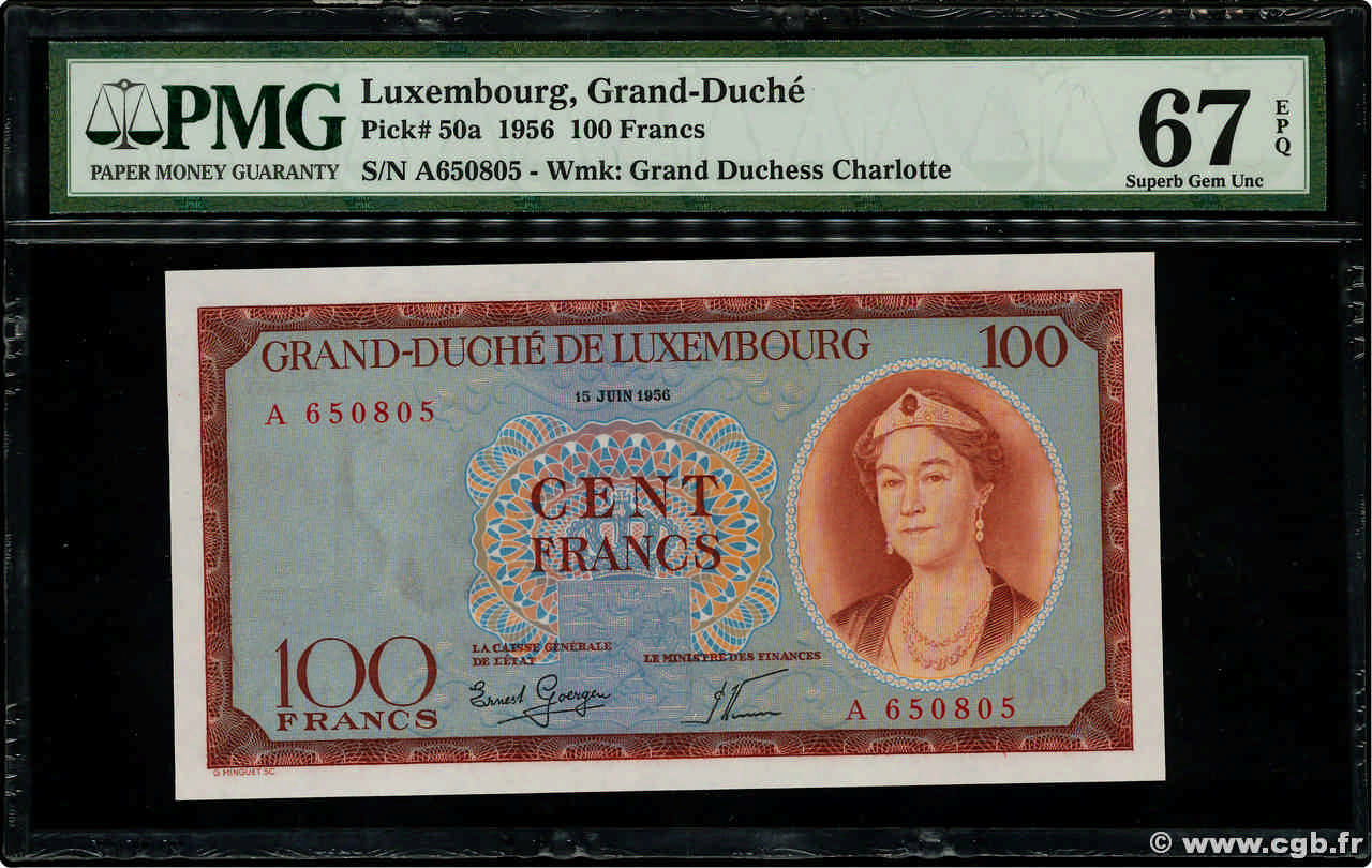 100 Francs LUSSEMBURGO  1956 P.50a FDC