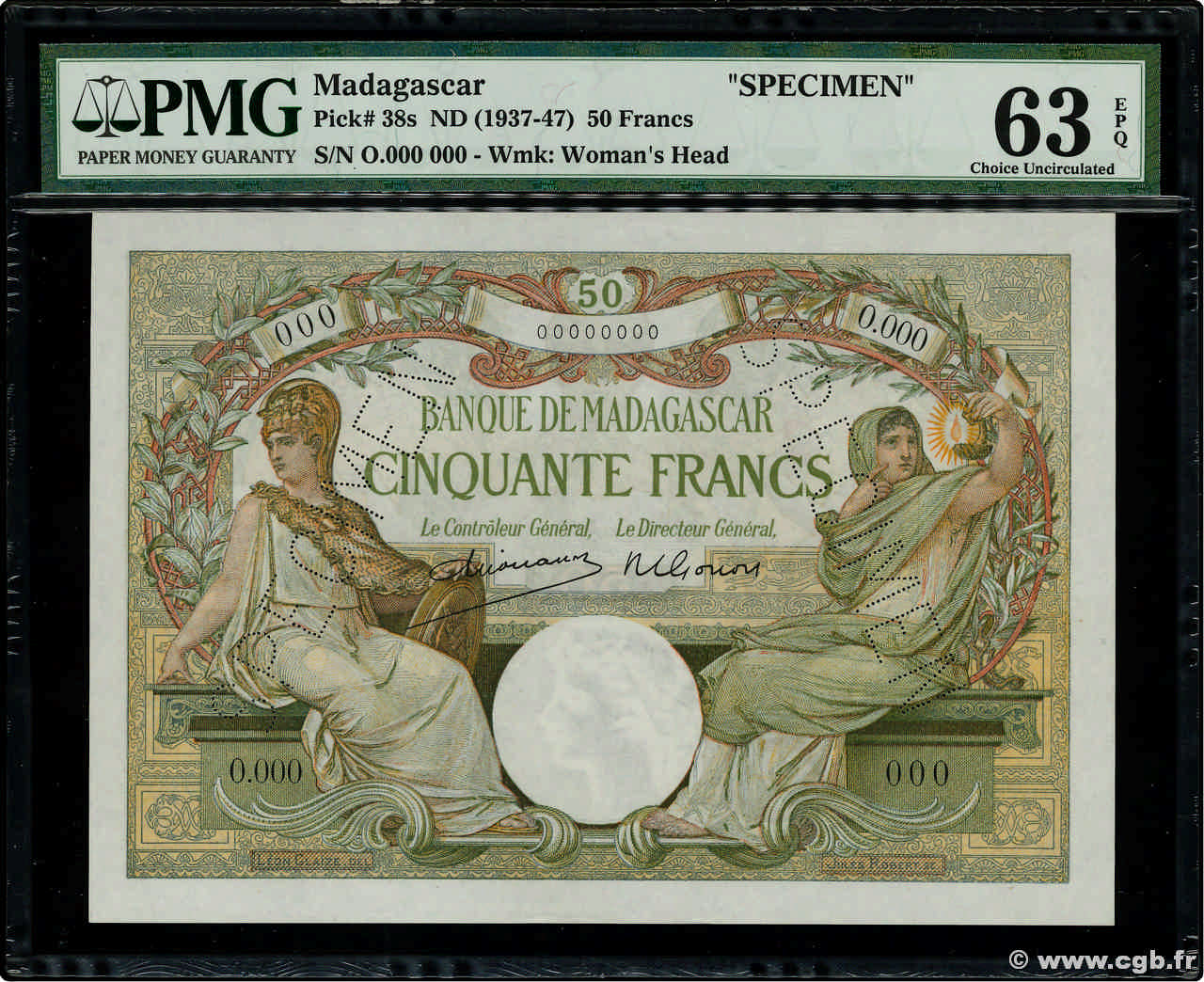 50 Francs Spécimen MADAGASKAR  1948 P.038s fST+