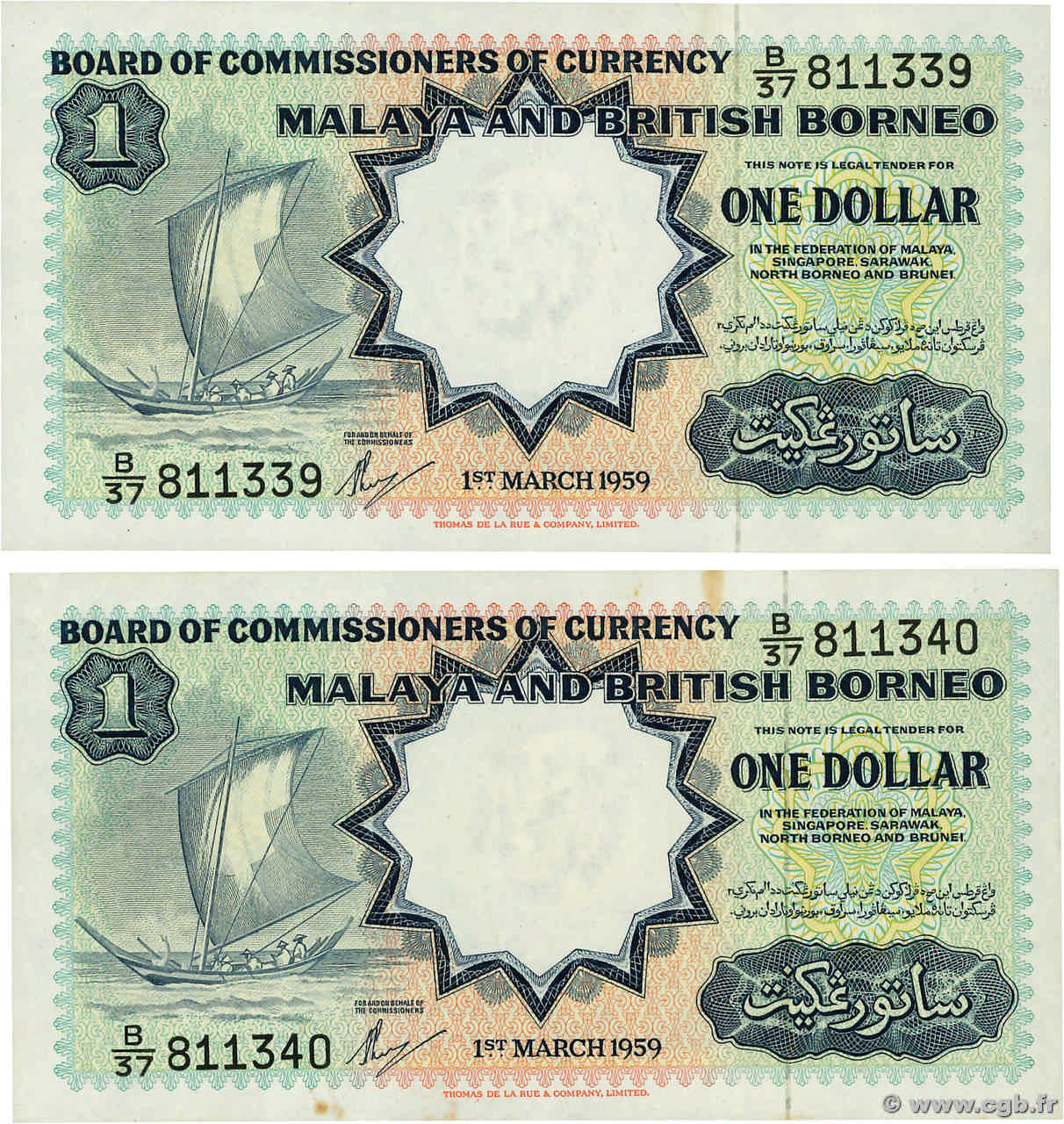 1 Dollar Consécutifs MALAISIE et BORNEO BRITANNIQUE  1959 P.08A pr.NEUF
