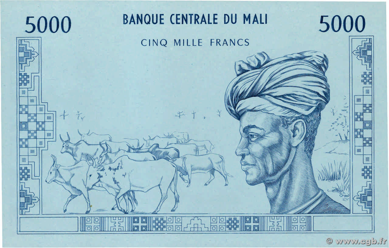 5000 Francs Épreuve MALí  1972 P.14E FDC