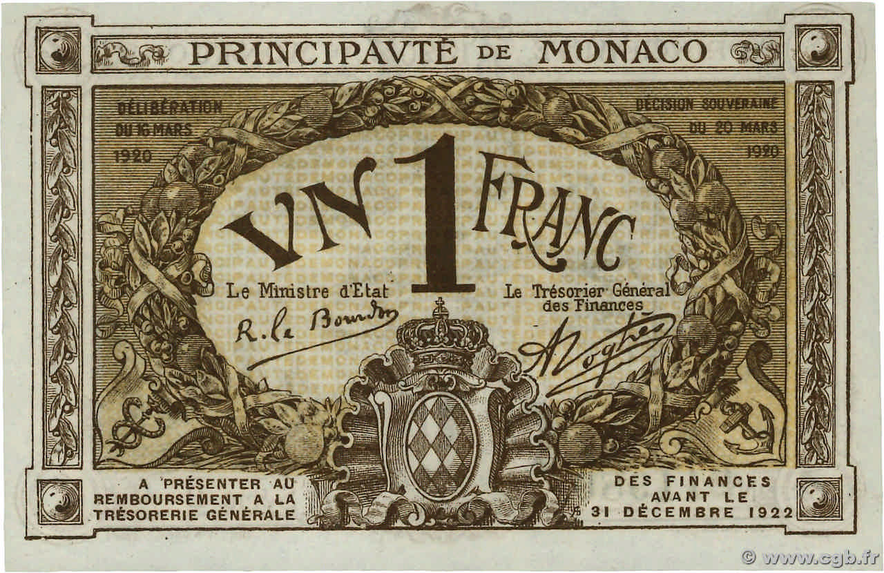 1 Franc MONACO  1920 P.04b SC+
