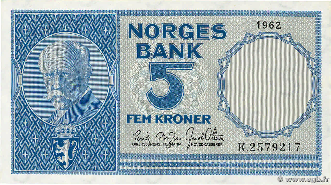5 Kroner NORVÈGE  1962 P.30g VZ