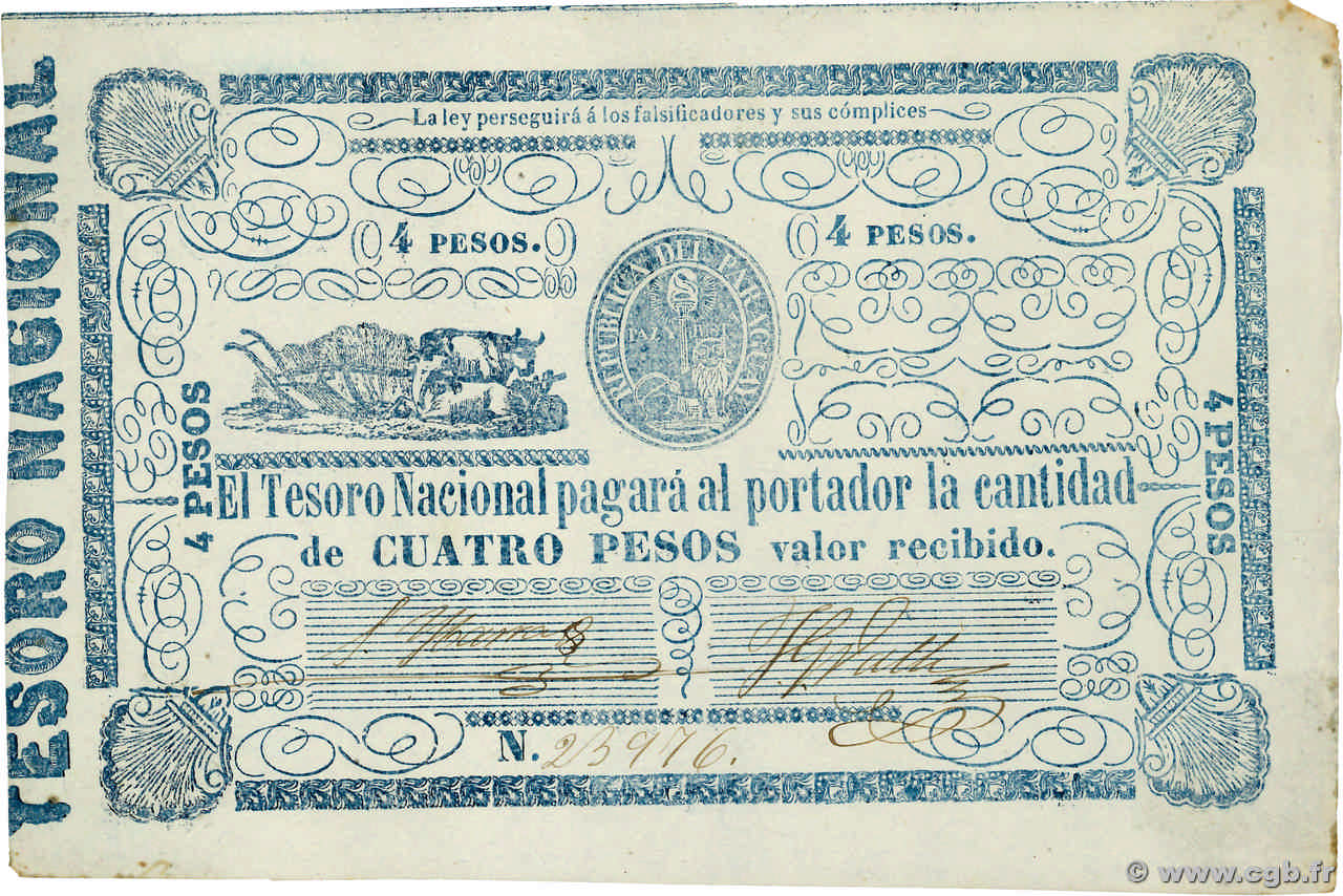 4 Pesos PARAGUAY  1865 P.024 fST