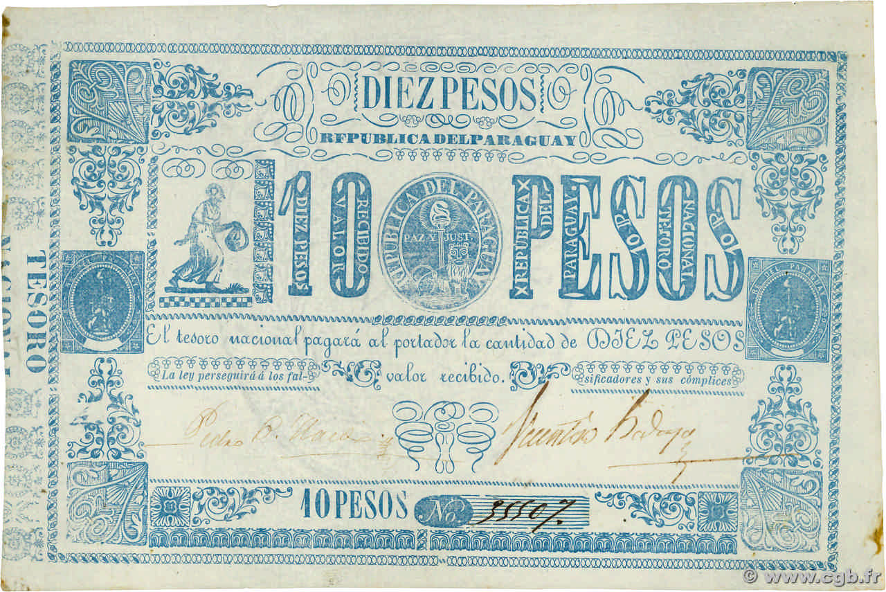 10 Pesos PARAGUAY  1865 P.026 q.FDC