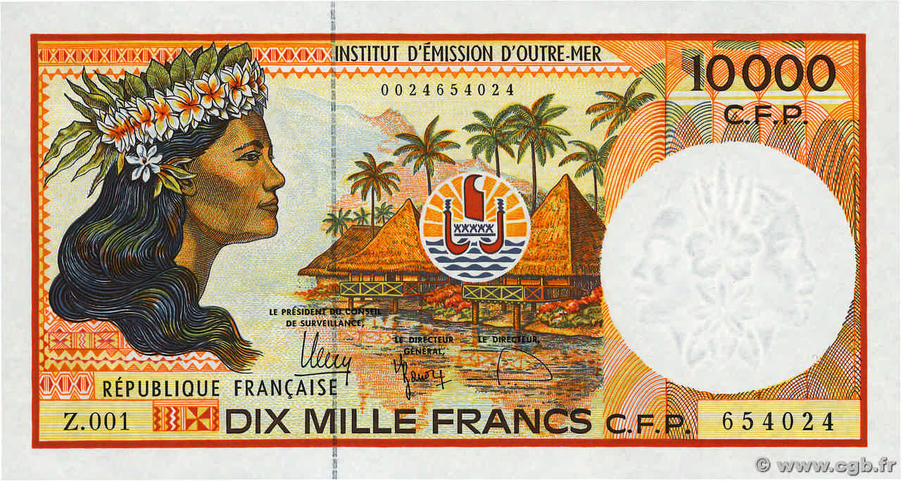 10000 Francs FRENCH PACIFIC TERRITORIES  2010 P.04g SC+
