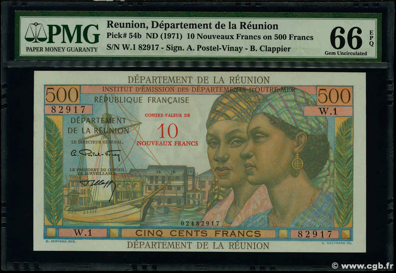 10 NF sur 500 Francs Pointe à Pitre REUNION  1967 P.54b UNC