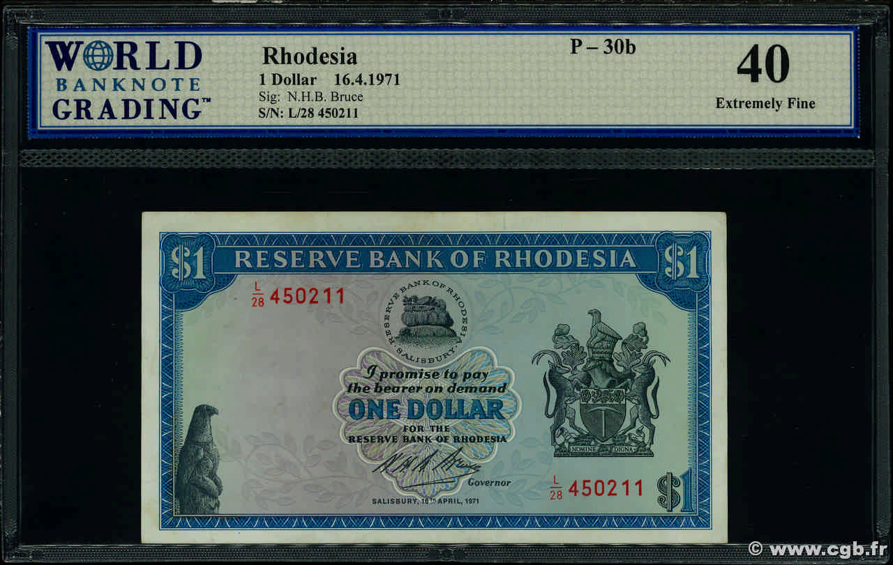 1 Dollar RHODESIA  1971 P.30b VF+