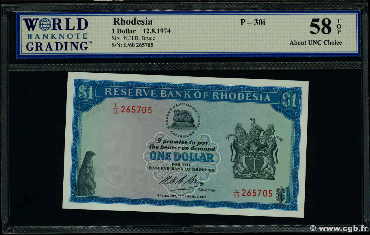 1 Dollar RHODESIA  1974 P.30i AU